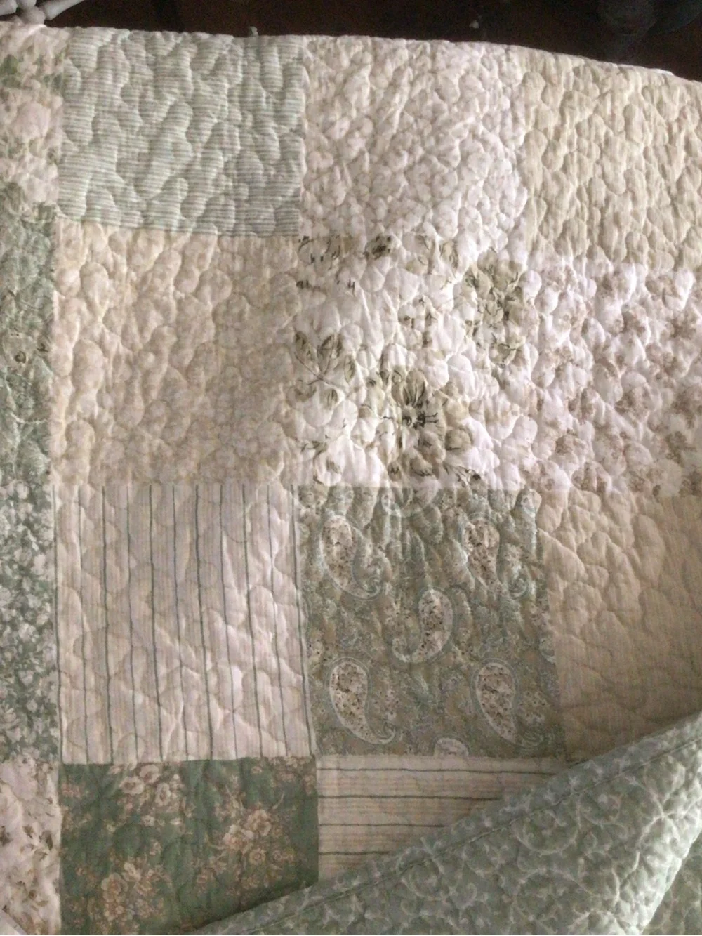 Laura Ashley Patchwork Quilt Throw in Sage Green and Cream